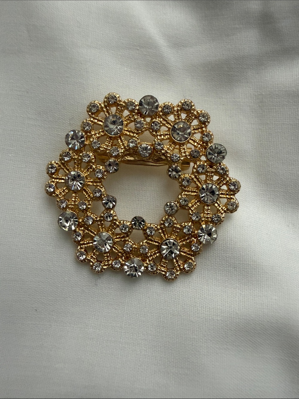 Gold Crystal Floral Wreath Brooch - Women Jewelry